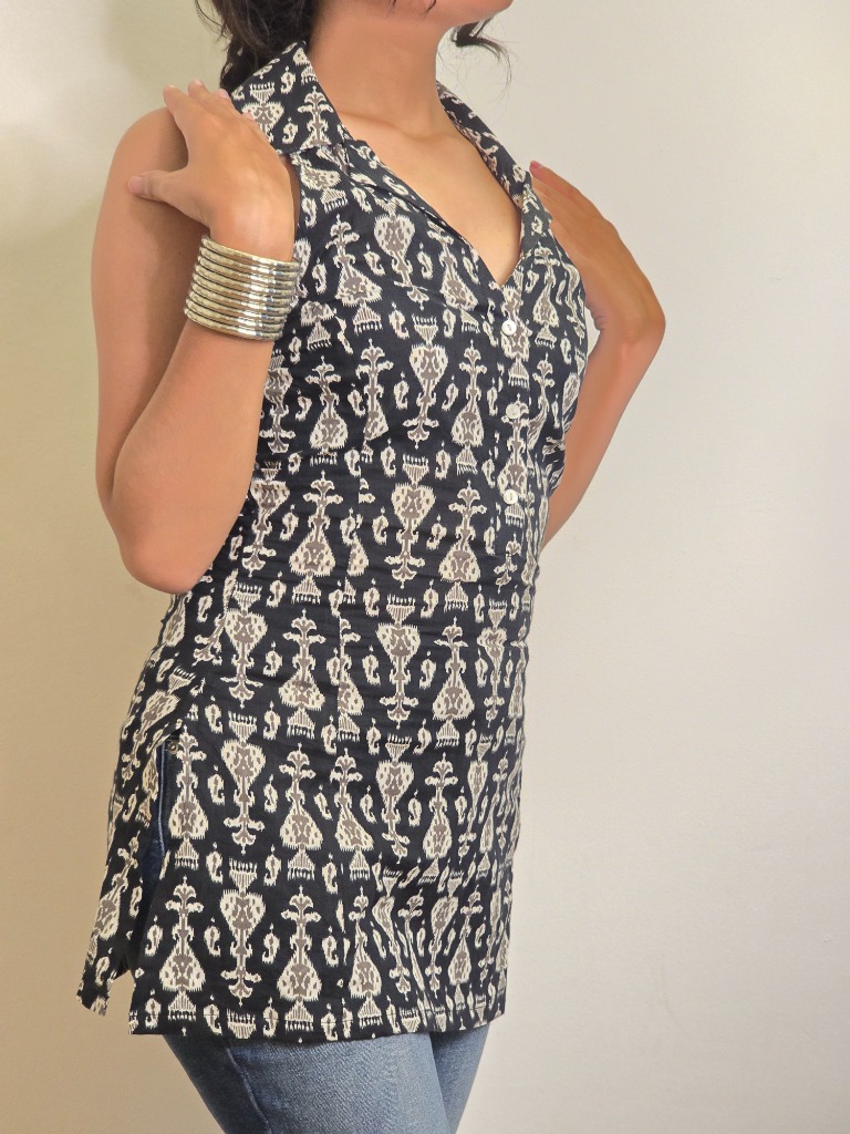 Ikat halter worn with silver bangles